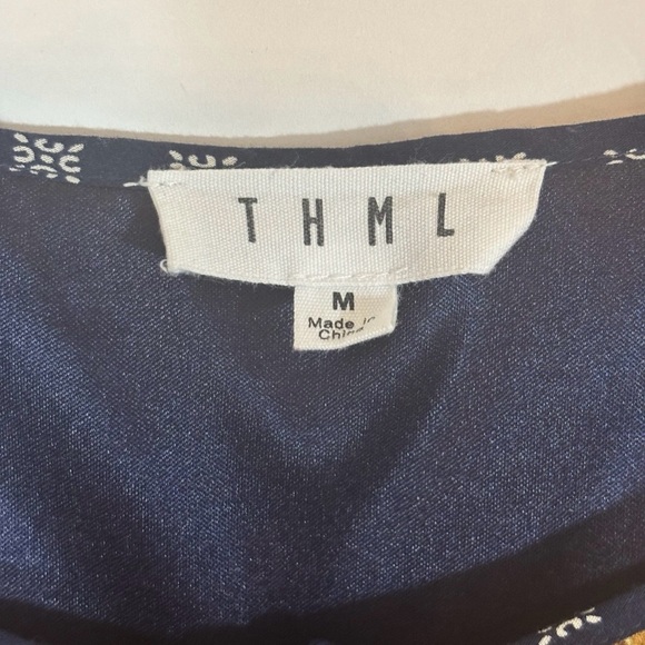 Anthropologie THML Fall Navy Brown Paisley A-Line Midi Dress Sz M Tassel Tie - Picture 8 of 9